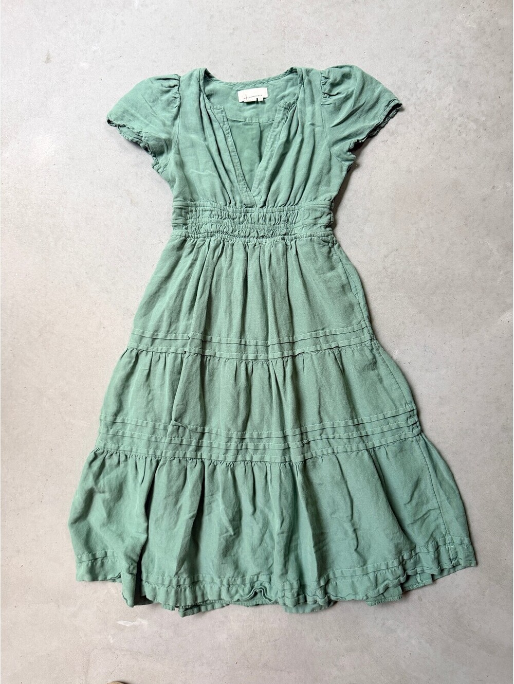 Anthropologie The Somerset Maxi Dress Linen Edition Green Smocked Tiered Sz XXSP